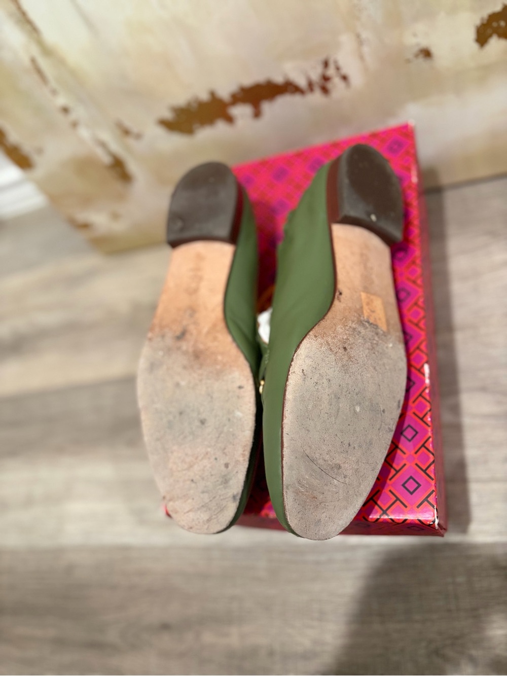 Tory Burch Olive Green Chain-Trim Loafers - Picture 2 of 8